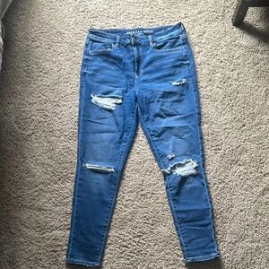 American Eagle Outfitters Blue Jeggings with Distressed Details